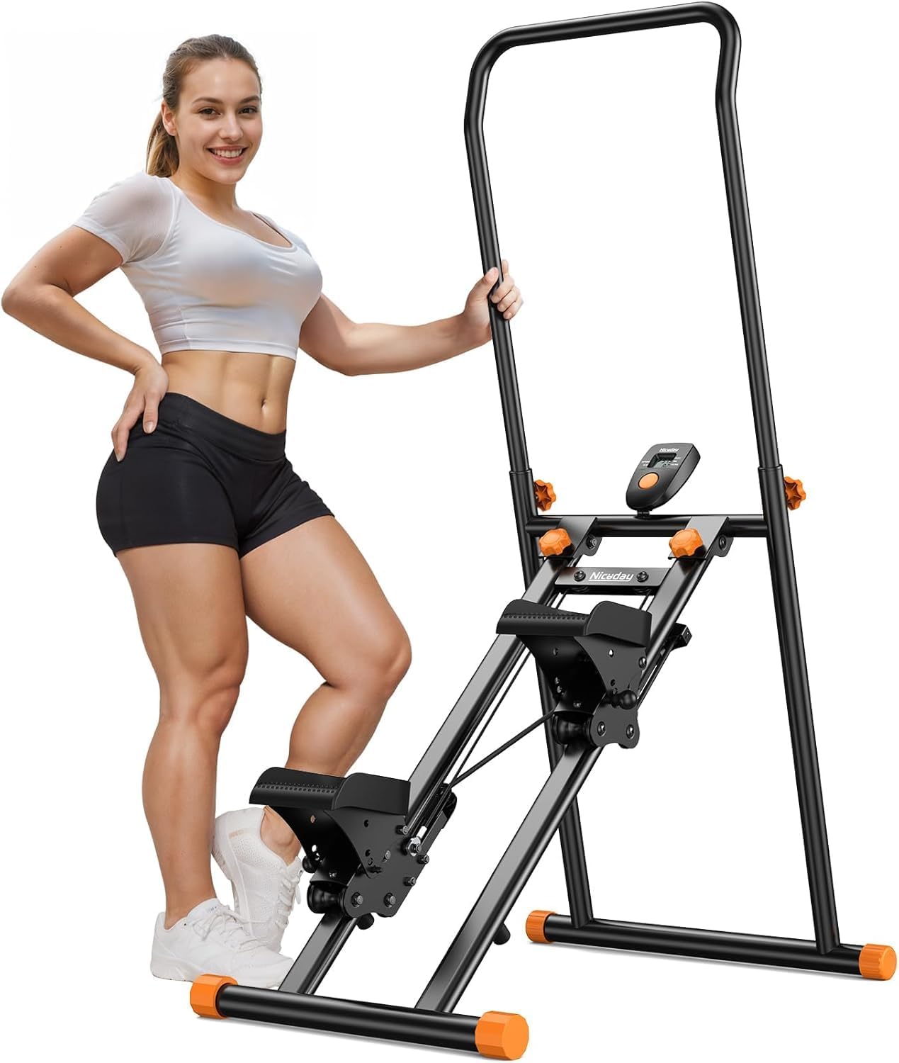 SEAHELTON Stair Stepper for Home Gym, Vertical Stair Climber Machine for Full-Body Workout, Compact & Foldable Cardio Stepper with Adjustable Handlebar & Pedals, Extended Step Range