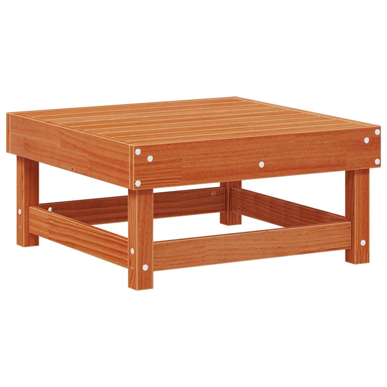 Reposapiés de jardín de madera maciza de pino, reposapiés modular para jardín y patio, 61 x 60,5 x 30 cm, color marrón cera, estructura de madera resistente para exteriores