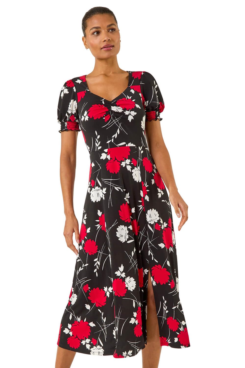Roman Women's Multi Floral Print Ruched Midi Dress Size 20