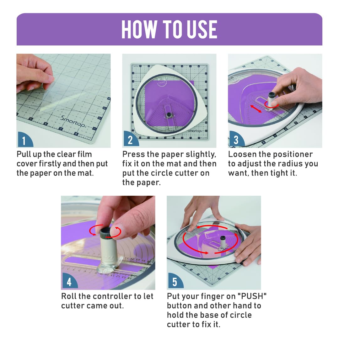 Taglierina circolare con tappetino adesivo, 3 lame sostituibili per scrapbooking artigianato di carta, arte fai da te, taglierina circolare regolabile