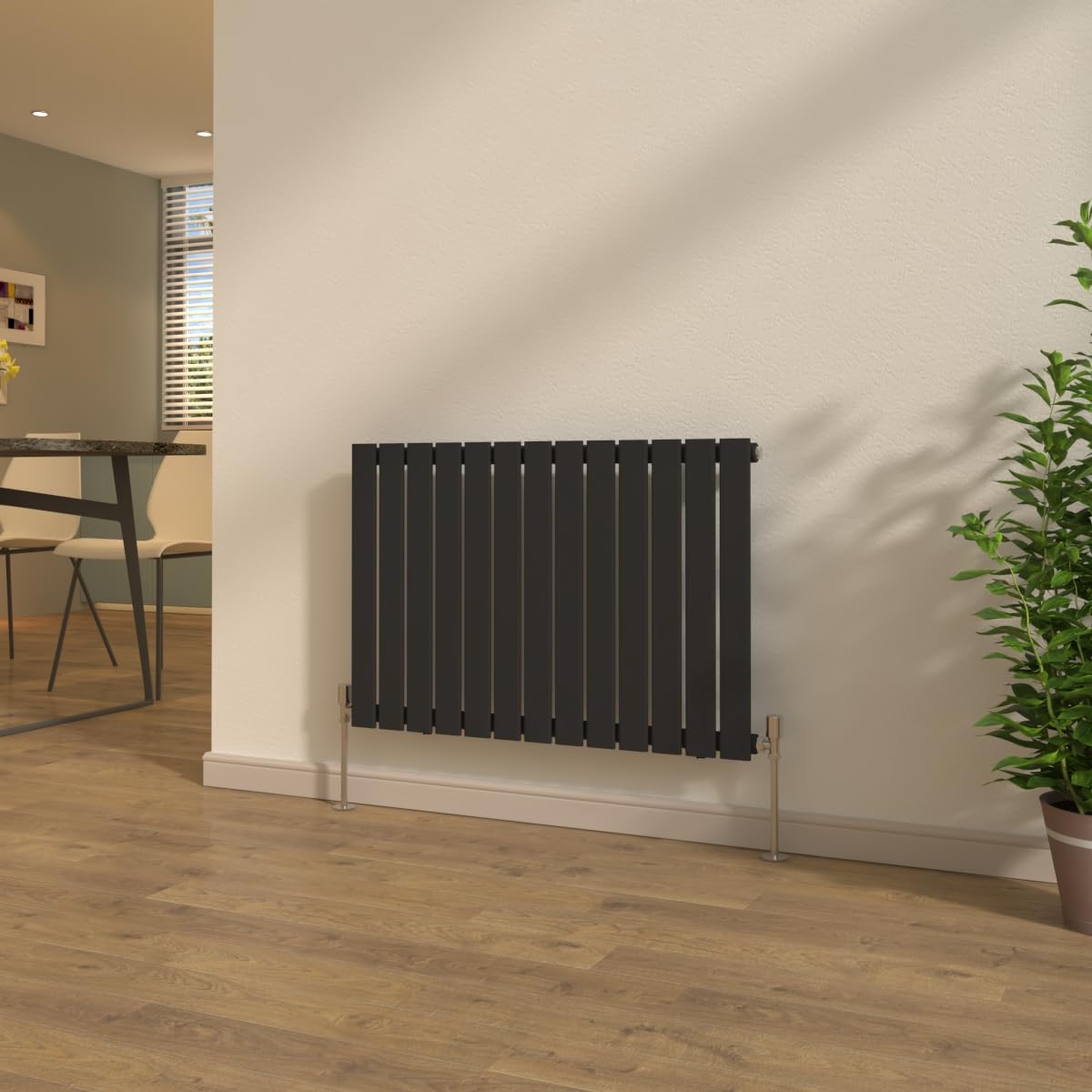 NRG 600x884mm Black Single Column Designer Radiator Rads with Valves