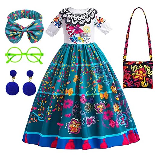 YYDSXK Disfraz de Encanto Vestido, Princesa de Mirabel Encanto Niña, Disfraz Mirabel Vestido con Bolso Hombro el pelo y Aretes para Niños de 2 a 11 Años Halloween Cumpleaños Carnaval Cosplay (120cm)