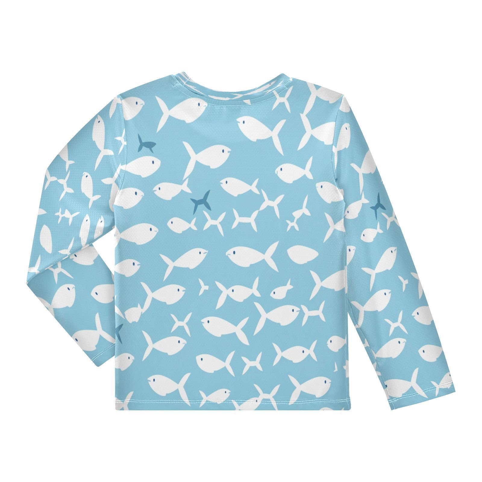 Boys Rash Guard Swim Shirt Long Sleeve UPF+ 50 Sun Shirts Quick Dry Shirt White Fish for Toddler Kids