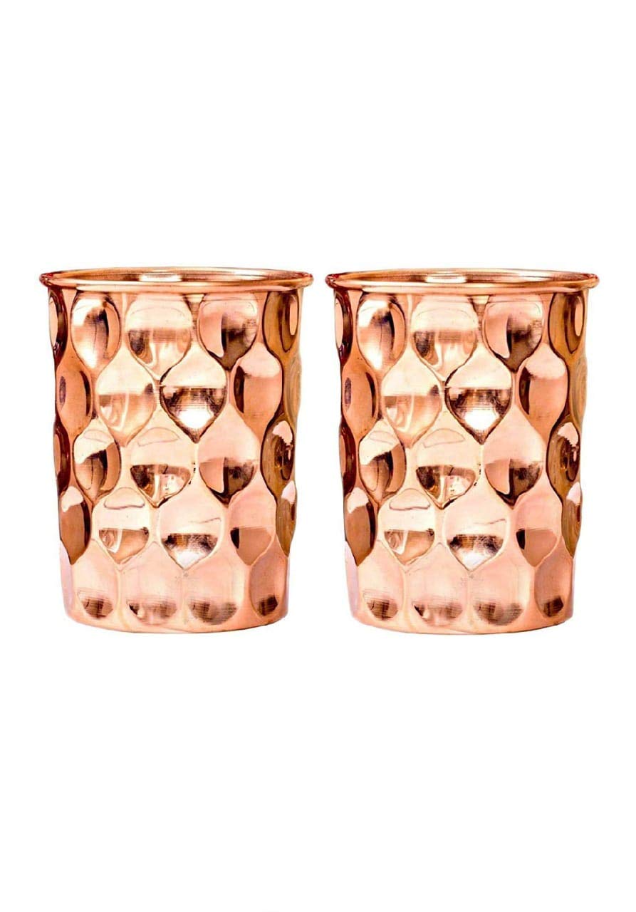 bona Fide Moscow Mule Copper Mugs | Stunning Embossed Gift Set of 2 Glass Pure Copper Tumbler(9 oz) Each