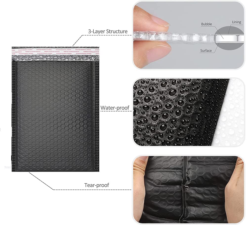 DERAYEE 30pcs Sac à Bulles en Polyéthylène Remplissage Enveloppe 18x23cm | Enveloppes Bulles Matelassée Étanche pour Emballage Expédition Auto-Scellant (Noir)
