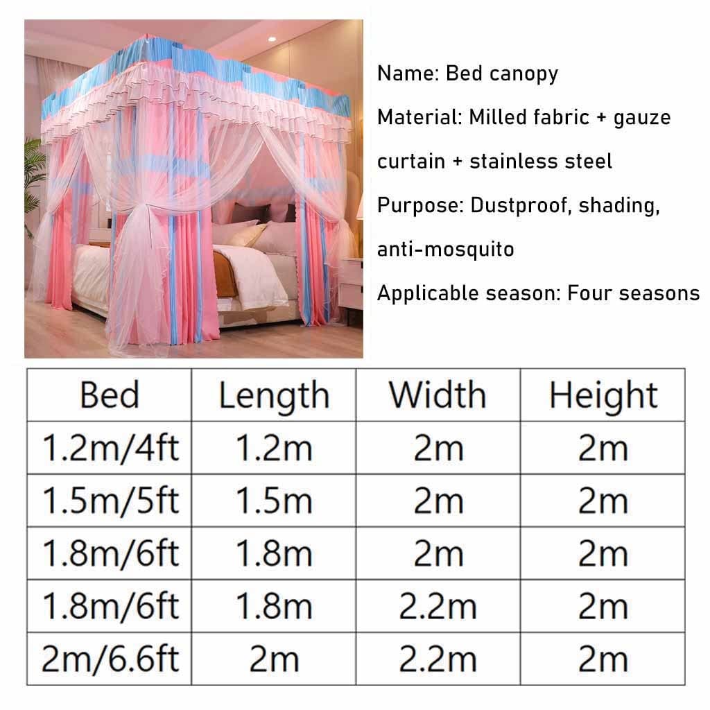 PKEWNXDQJ Mosquito Net for 1.8m/6ft Bed, 4 Pole Support Bed Canopy - Easy to Install, Birthday Gift for Girls (Color : Style 3, Size : 1.8x2x2m)