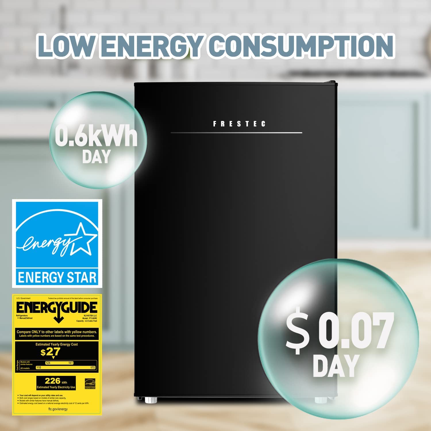 4.5 Cu.Ft Compact Fridge Mini Refrigerator With Freezer Small Refrigerator Auto Defrost,Super Quiet,6 Adjustable Mechanical Thermostat,Energy Saving,LED Inside For Room Dorm Office (Black) on Fridge.com - View 3