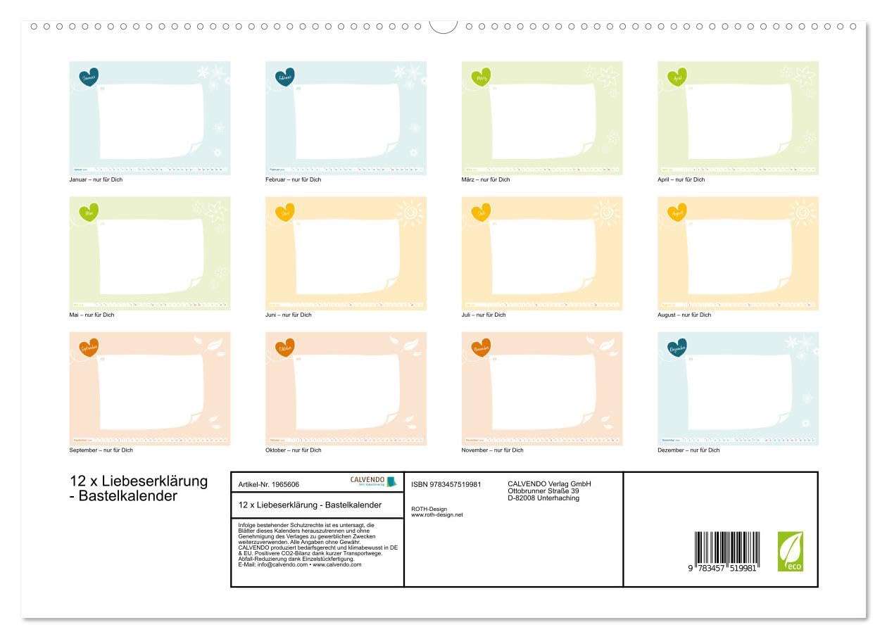 12 x Liebeserklärung - Bastelkalender (hochwertiger Premium Wandkalender 2026 DIN A2 quer), Kunstdruck in Hochglanz: Ein Liebesbeweis auf 12 Kalenderblättern für Deine bessere Hälfte (CALVENDO Hobbys)