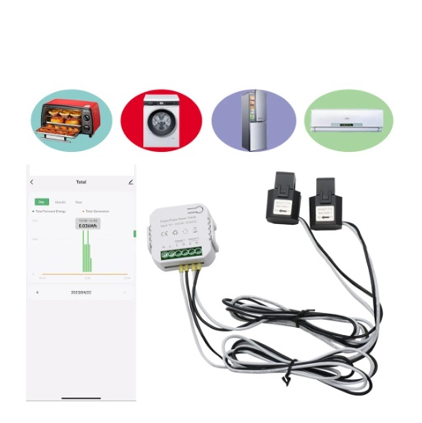 Interruttore Automatico, Contatore di energia Wi-Fi bilaterale bidirezionale intelligente Tuya App 80-300A con morsetto CT KWh Monitor consumo di energia elettrica Contatore Di Energia Multifunzionale