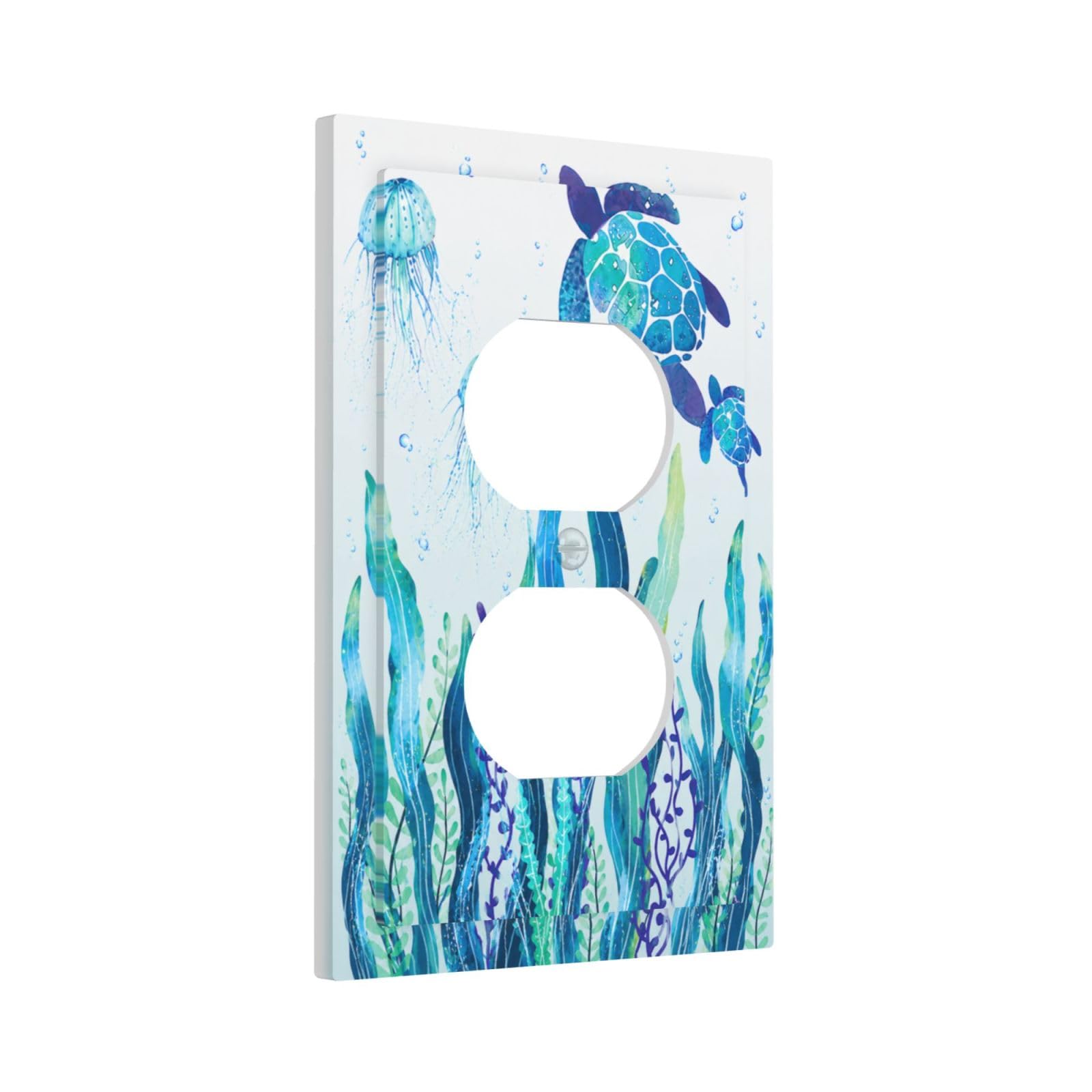 Xuejiaku Decorative Outlet Covers Teal Sea Turtle Jellyfish Seaweed Underwater Ocean 1 Gang Duplex Light Switch Cover Plate Unique Wall Plates Switch Plate Covers for Bedroom Home Decor