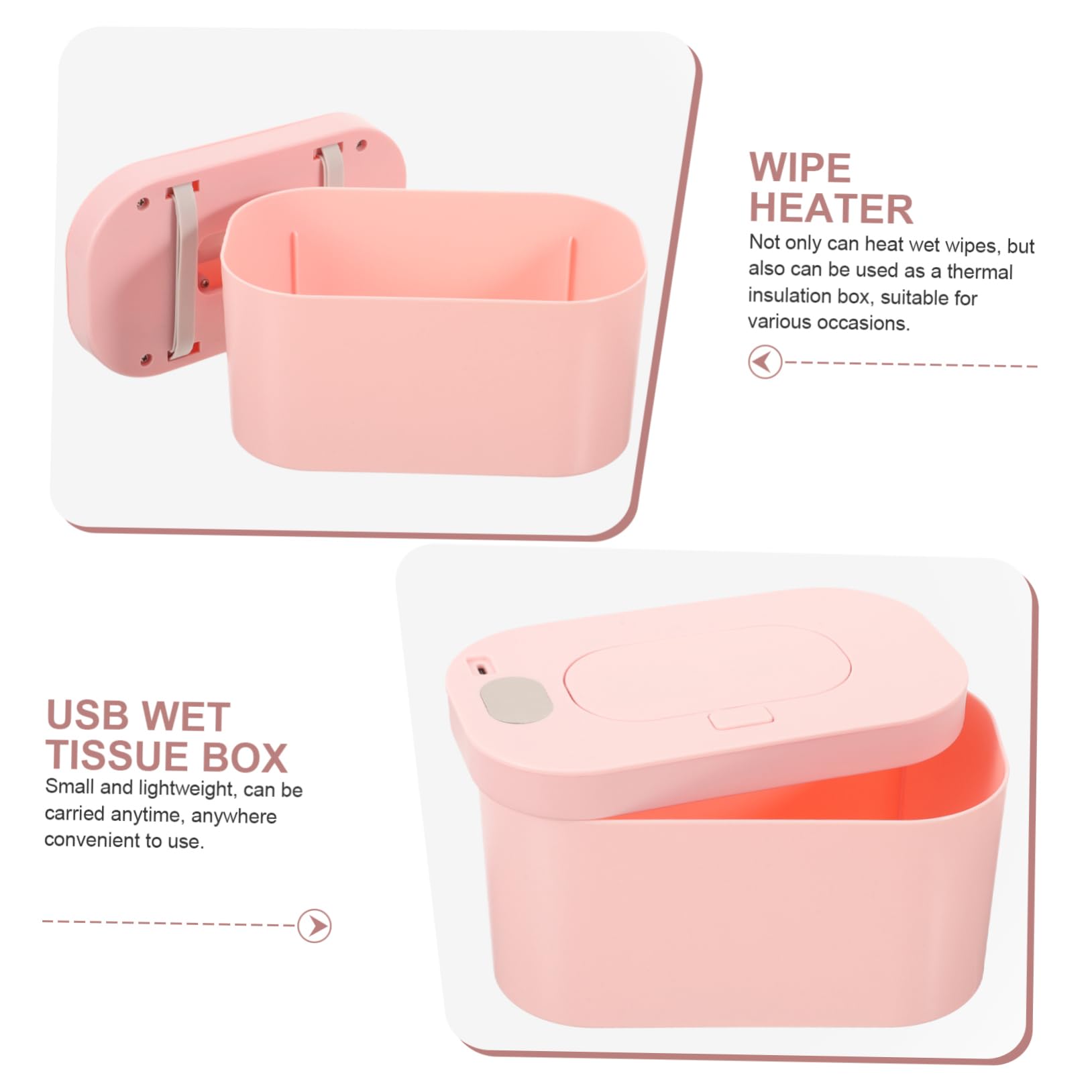 WOONEKY Calentador de Toallitas USB para Niña Calentamiento Rápido y Uniforme Diseño Portátil y Seguro para Vehículos Caja de Almacenamiento y Ligera Rosa