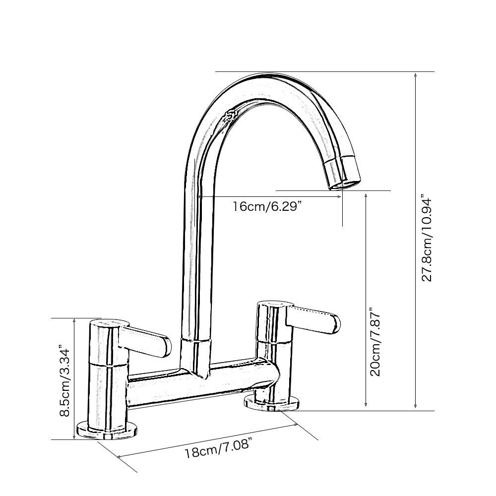 Kitchen Sink Mixer Taps Lever Chrome 1/4 Turn Easy Use 2 Hole Deck