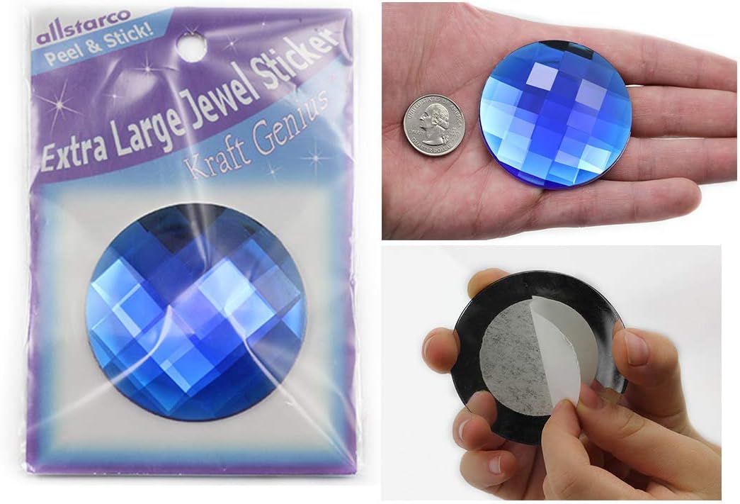 Allstarco60mm Sapphire H104 Extra Large Self Adhesive Round Jewels Acrylic Rhinestones Stick On Plastic Gems for Cosplay - 1 Piece