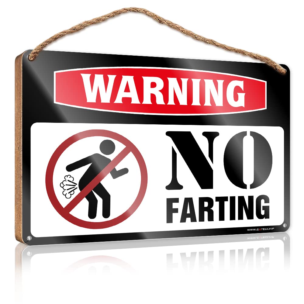 Dtha One Color Bathroom Signs Decor Funny No Farting Warning Wooden Sign Wood Decor Sign Hanging Decor Porch(15X28cm)