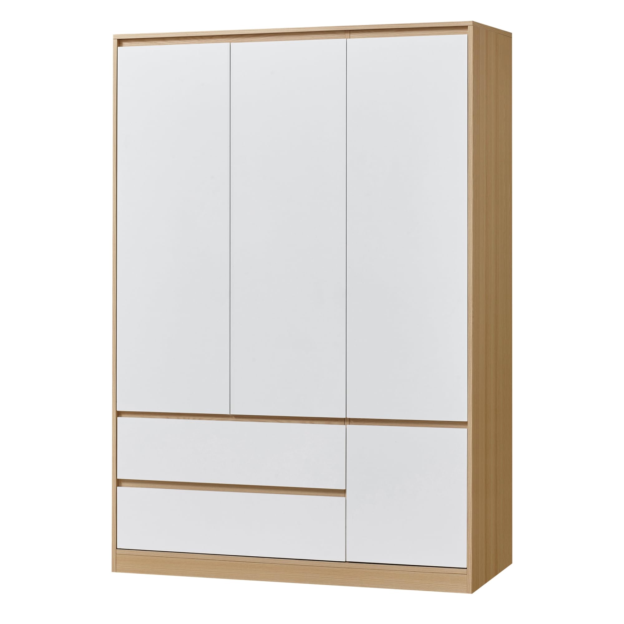 [en.casa] Armario Ropero Bastheim Práctico Armario Dormitorio con 4 Puertas 1 Perchero 6 Compartimentos 2 Cajones Fácil de Limpiar MDF 176 x 80 x 52 cm - Efecto Roble y Puertas Blancas