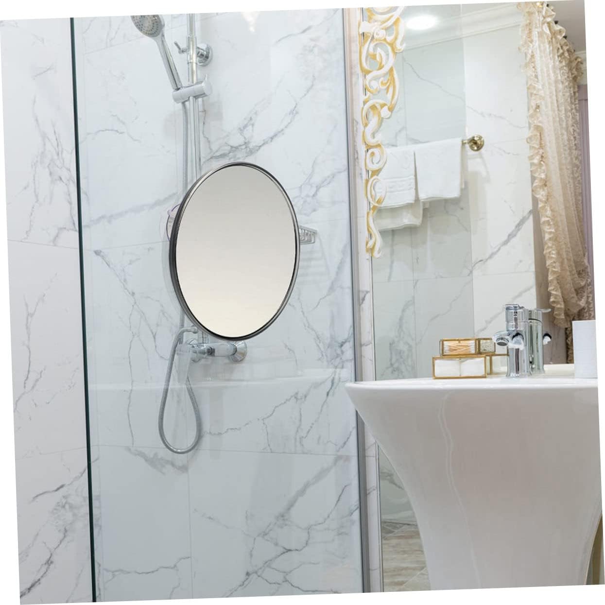 VICASKY 2Pcs Magnifying Cosmetic Mirror with Suction Cup Clear Silver Glass Makeup Mirror for Travel and Vanity Portable with Easy Installation and Non Slip Sucker Design