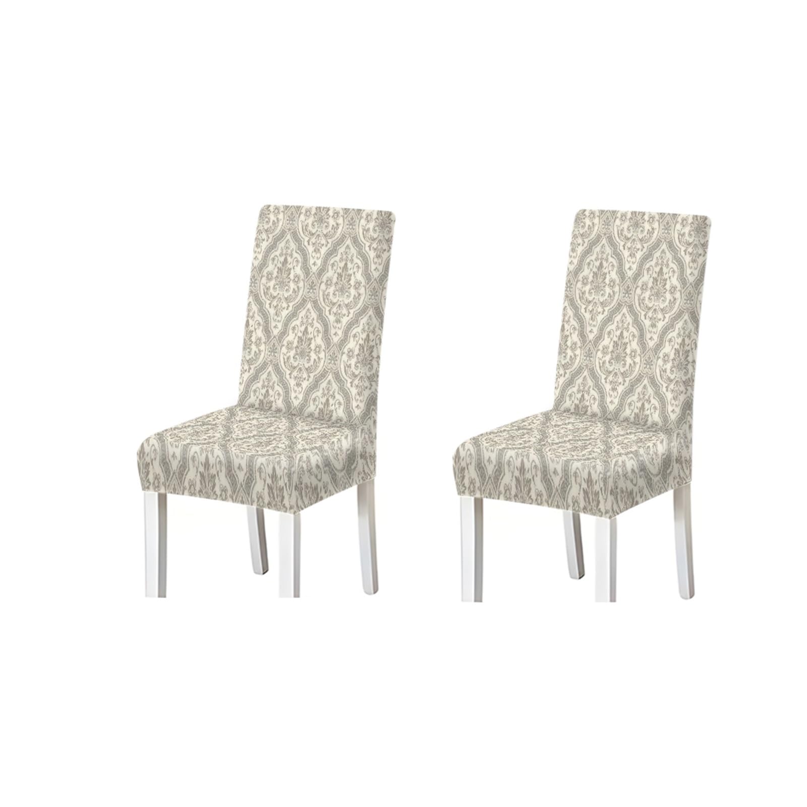 BOSUYBN Grey Damask Chair Covers Set Of 2/4/6, Elegant Stretch Dining Chair Slipcovers Furniture Protectors for Home Dining Room(2PCS Chair cover)