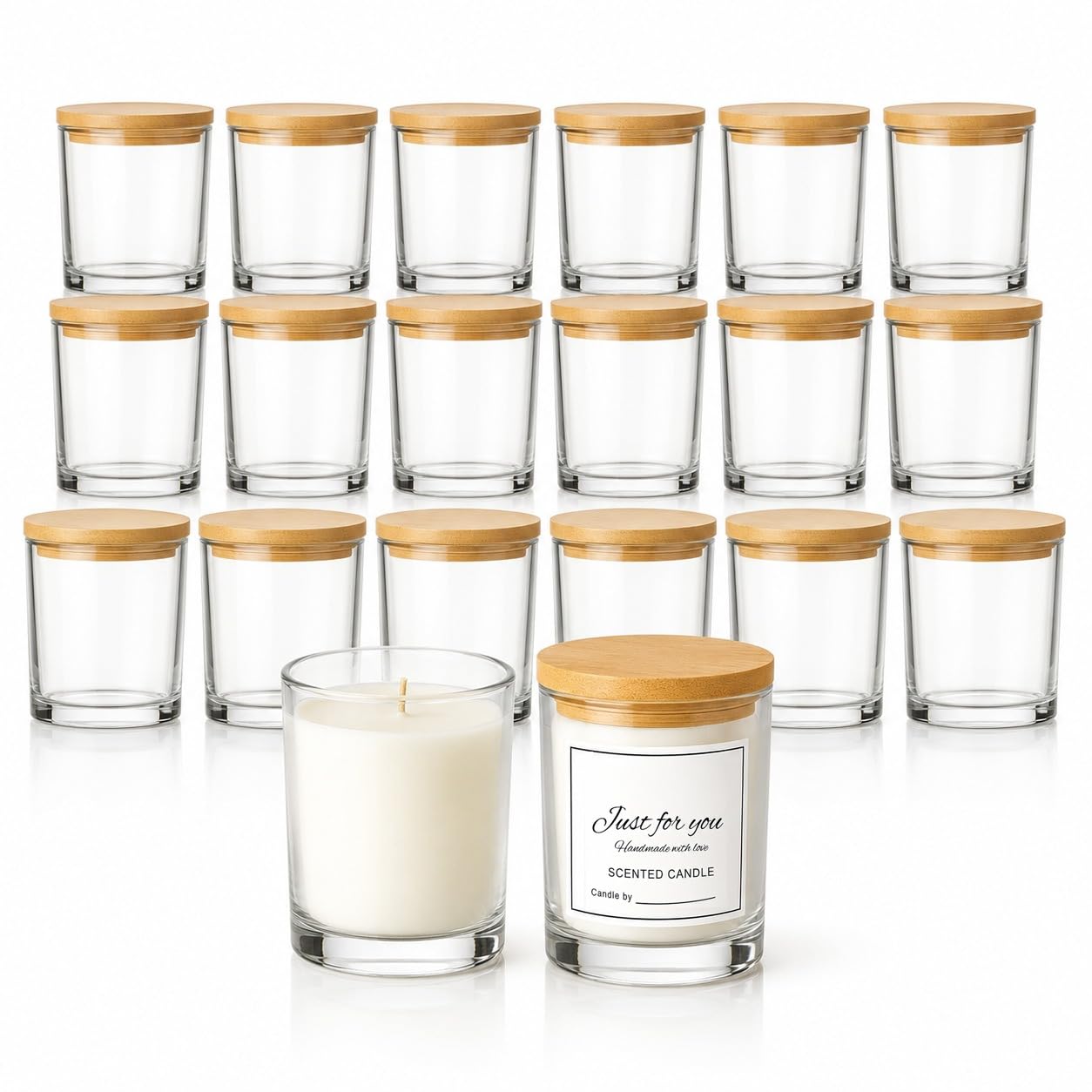18 Pack 7oz Candle Jars with Bamboo Lids, Thick Glass
