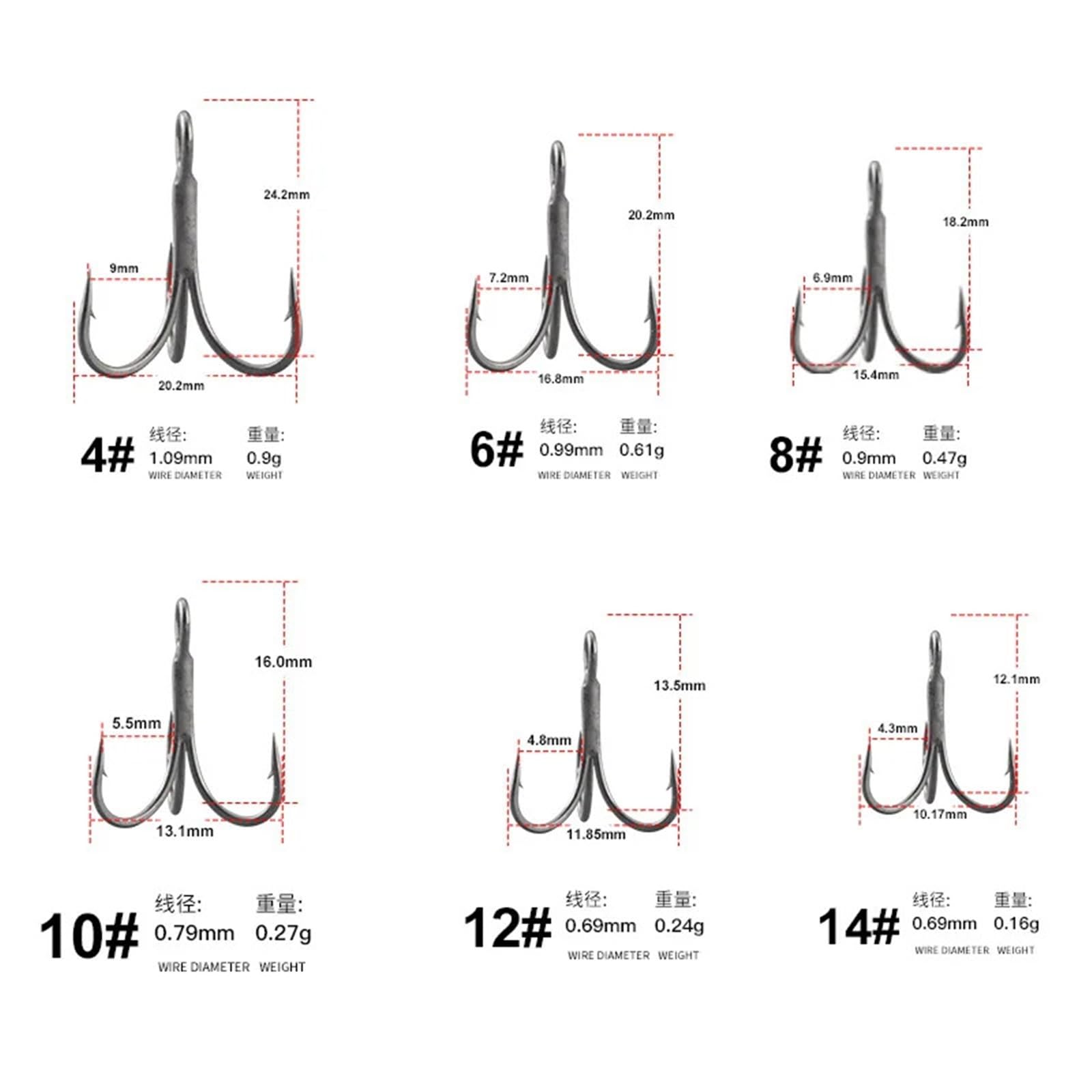 Anzuelos de Pesca 100 Uds anzuelos triples 14# 12# 10# 8# 6# 4# 2# Pesca Suave