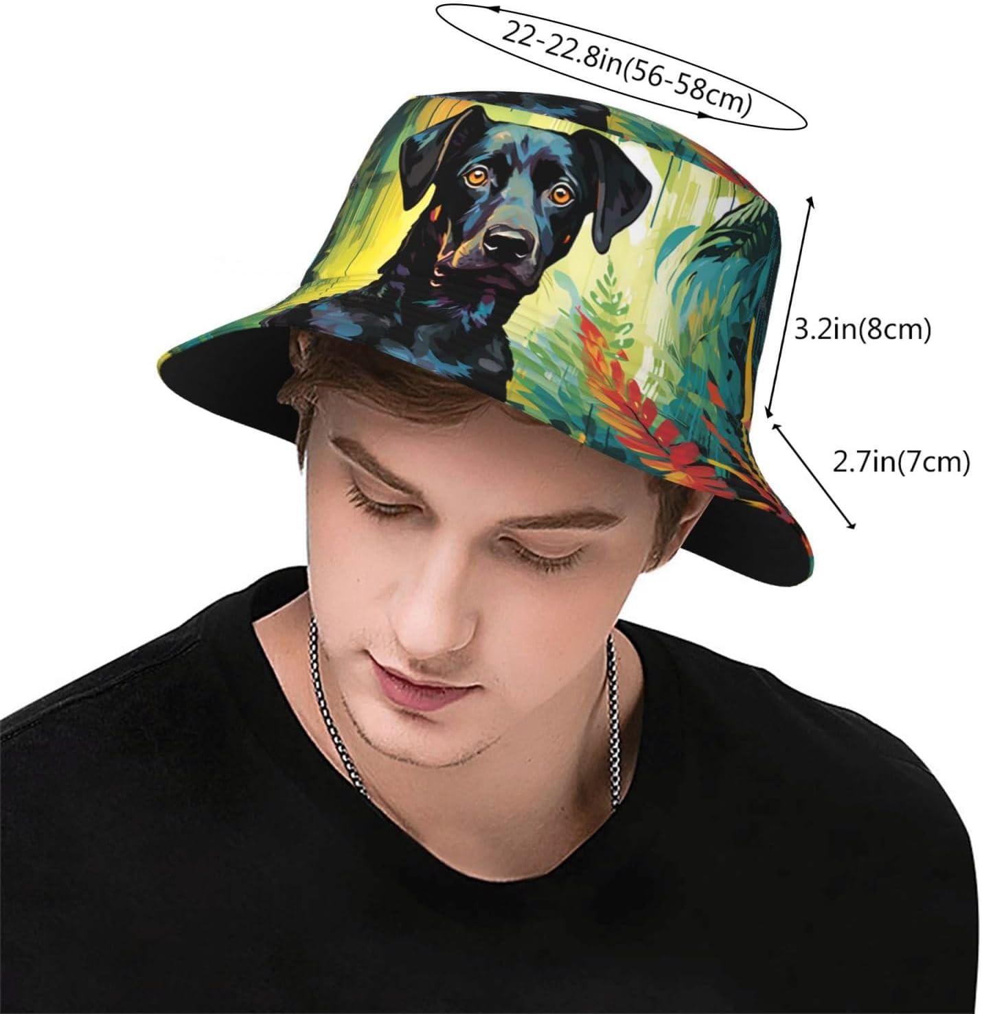 Watercolor Dog Prints Summer Outdoor Travel Bucket hat, a Beach Sun hat Suitable for Both Men and Women Black
