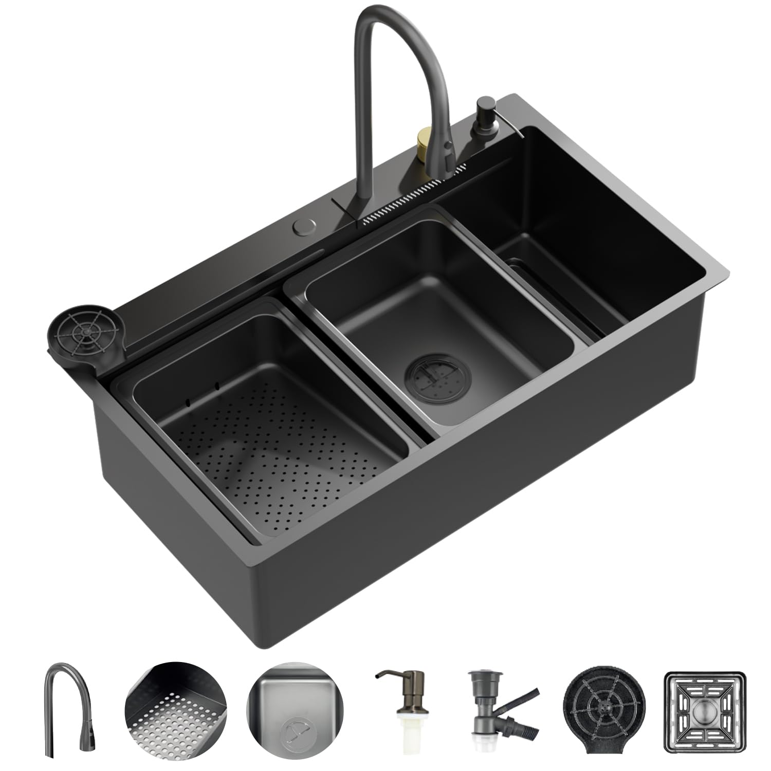Amazon.com: SOLVEX Waterfall Drop In Kitchen Sink-31x18 Black ST