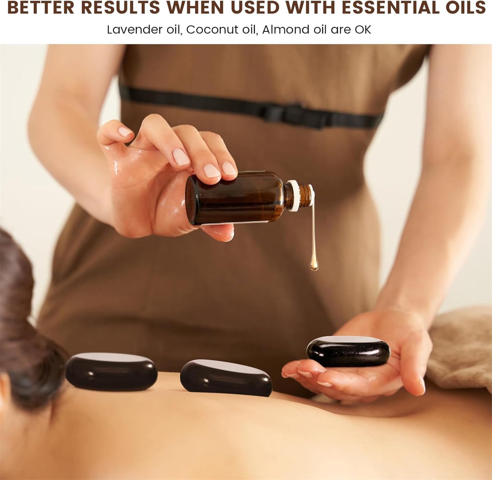 18 Stück Massagesteinwärmer-Set Hot Stone Massage Set, Massagestein Basalt Steine im Heizkoffer Tragbar Für Massagetherapy, Entspannung, SPA-Behandlung, EU Steckdose
