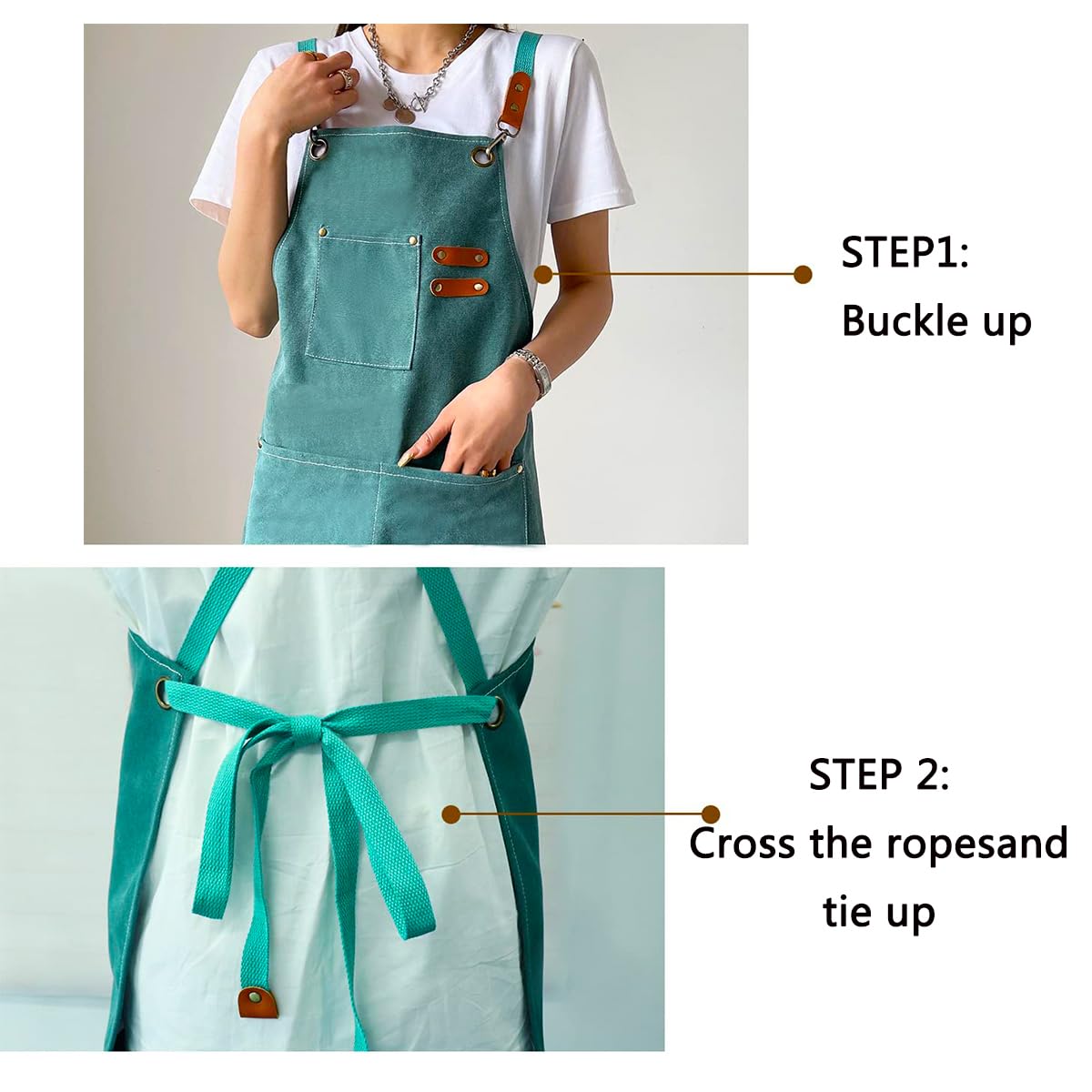 Delantal de Cocina Lienzo (2 Piezas), Delantal de Trabajo con 3 Bolsillos Correa Ajustable Delantale de Barbacoa Impermeable Profesional para Hombre Mujer para Peluquero, Cocina, Jardinero