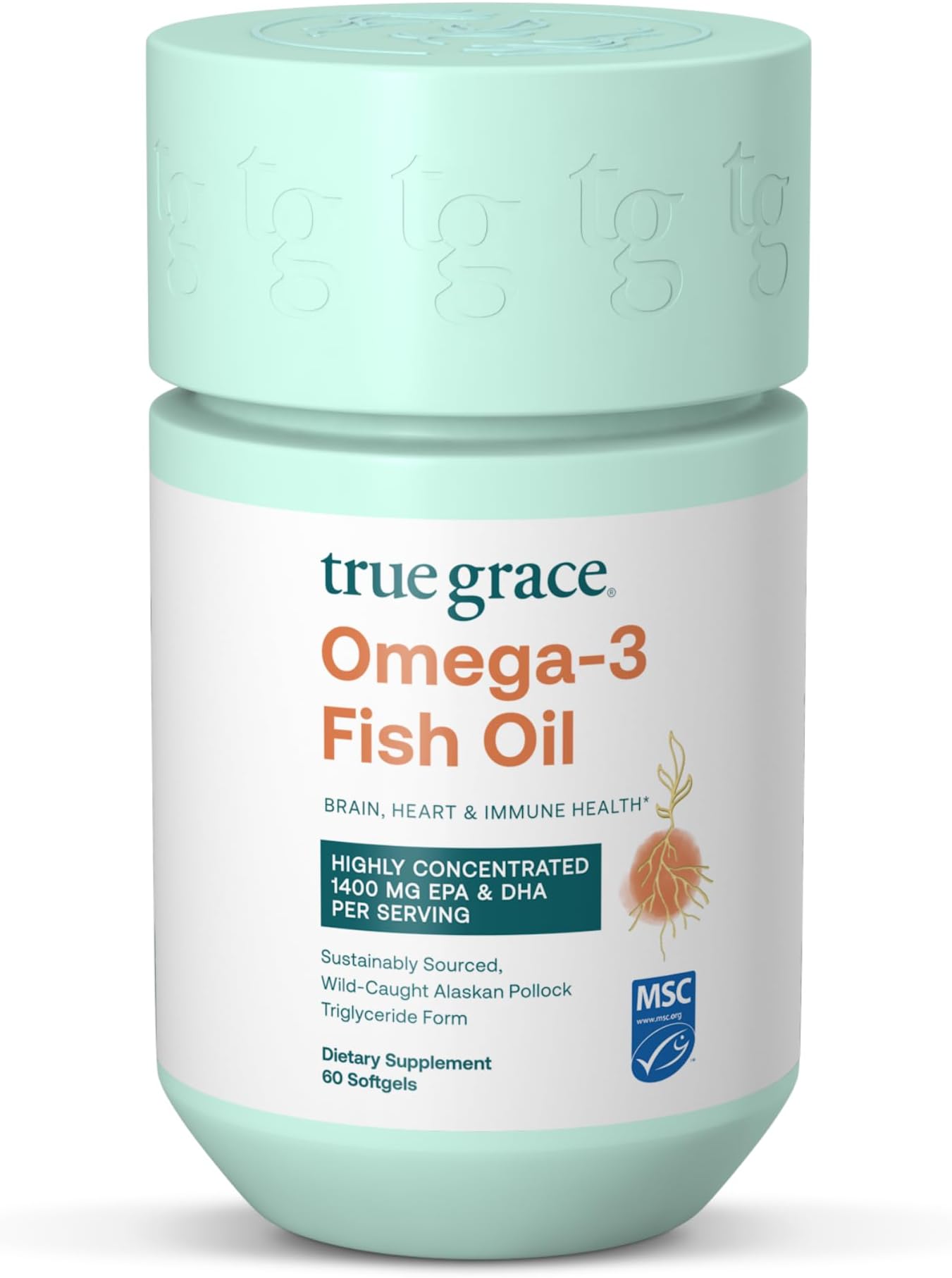 Omega-3 Fish Oil - 60 Softgels - 1400 mg EPA + DHA - Brain, Heart, Joint & Immune Health - Organic, Gluten Free, Soy Free