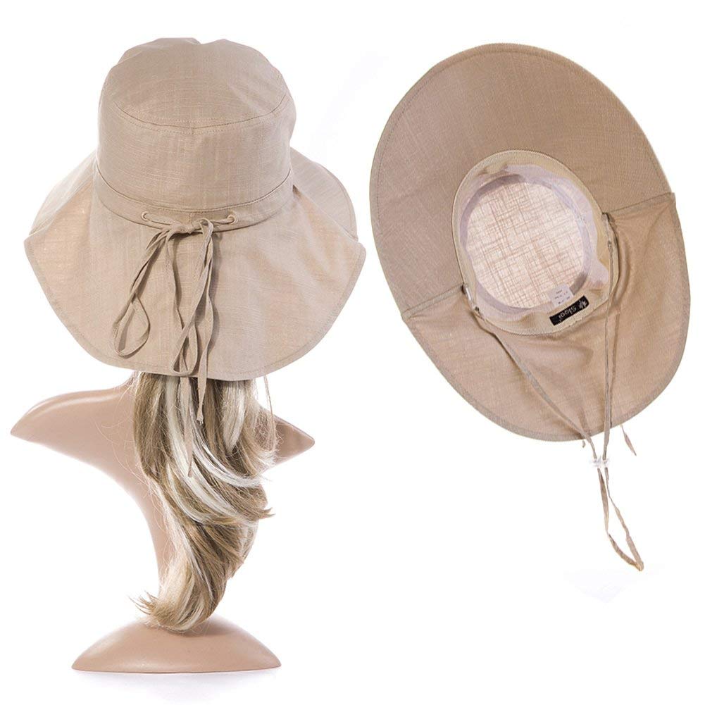 Comhats Mujer Sol Verano Algodón Sombrero De ala Ancha Tapa Abatible UPF 50 + Barbilla Manera Gorro