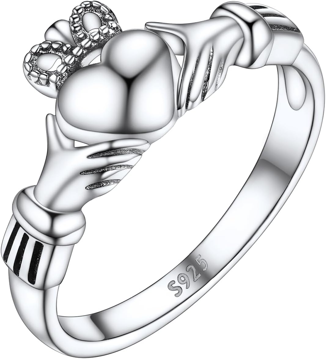 FaithHeart Claddagh Rings for Love, Stainless Steel/18K Gold Plated Women Men Wedding Band Ring Personalized Custom
