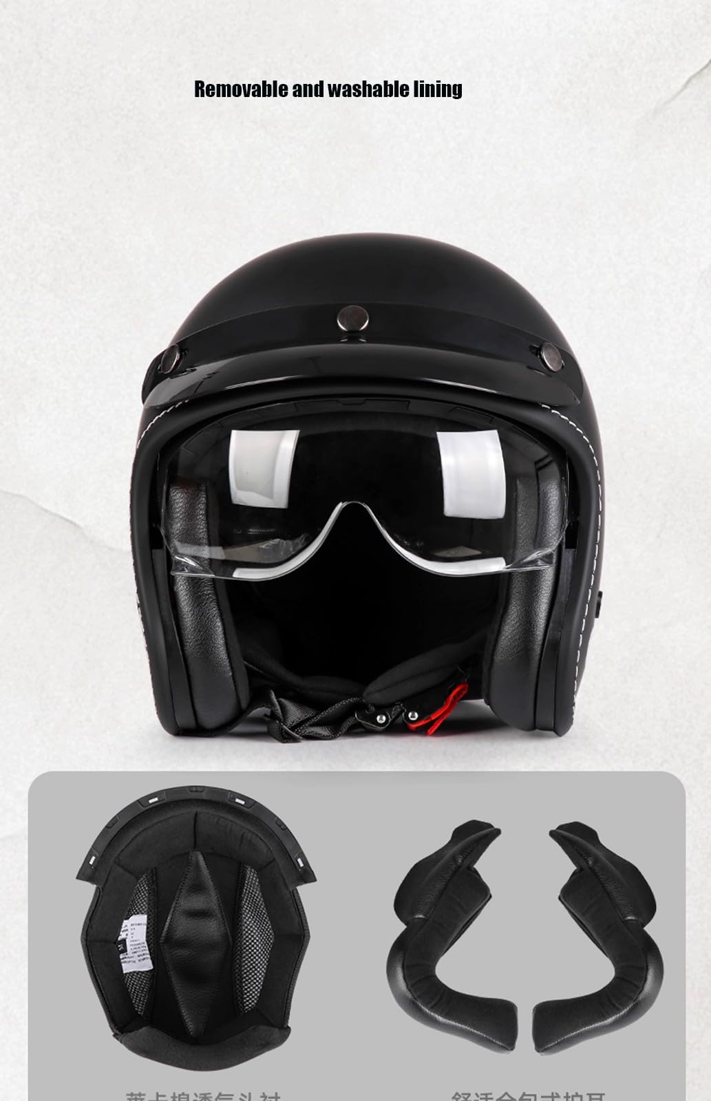 Casque Jet Moto Vintage Bluetooth avec visière, Demi-Casque Scooter, Casque Scooter pour Hommes et Femmes, certifié ECE A,XL61-62CM