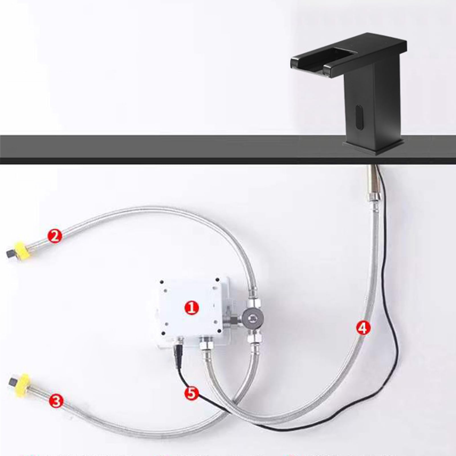 XJTNLB Wasserhahn mit Sensor Batterie Waschtischarmatur Sensor Wasserfall Waschbecken Armatur,Schwarz,Niedrig
