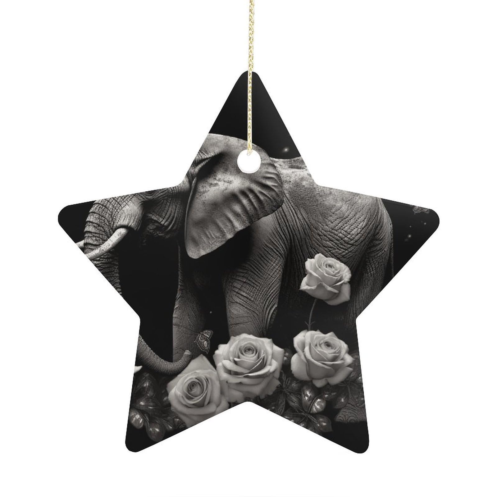 Elephant and Butterfly Ornament with String, Keepsake Hanging Decorations,Ceramic Ornaments for Women Men Indoor Home Holiday Party Gifts