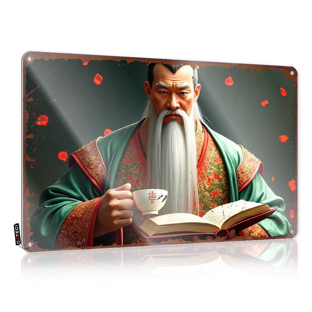 Fzfn Men's Colour Scandinavian Funny Wall Signs, Porch Decorations Custom An Ancient Scholar With A Long White Beard Holding A Cup And Book | Farmhouse Walls Decor(30X40cm)