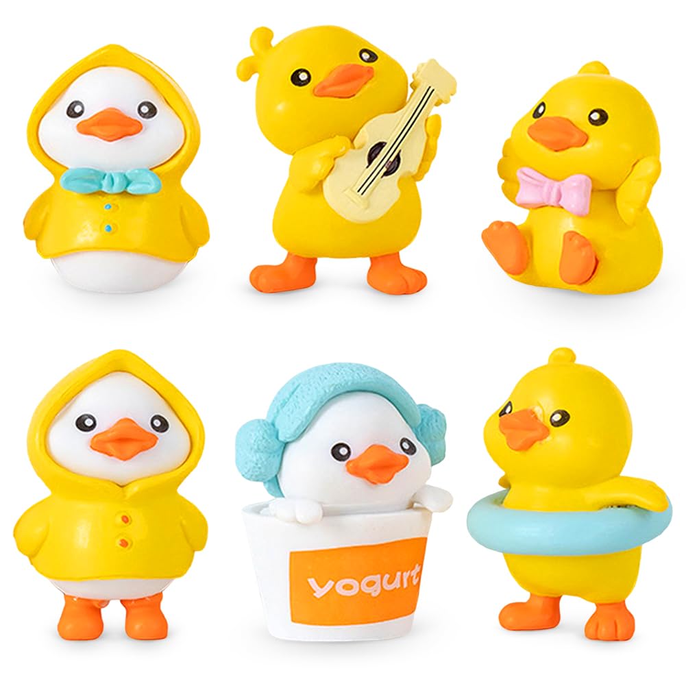 Duck Figures,6 Pieces Duck Cake Topper, Duc Figure Ornament Set Cake Topper Ornaments for Birthday Gifts Cake Decor Table Decoration