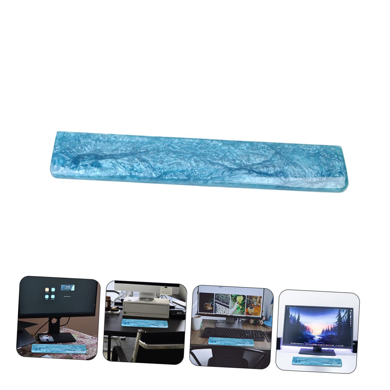 NUOBESTY Poggiapolsi Ergonomico Blu in Resina Epossidica, Supporto Elastico per Tastiera Meccanica, Sollievo dal Dolore, Uso Ufficio e Gaming