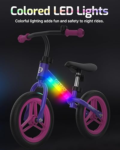 Miniatura 4 de Gotrax KS12 Bicicleta de equilibrio para niños de 2 a 5 años, bicicleta de empuje de 12 pulgadas con luz LED, asiento suave ajustable y manubrio,