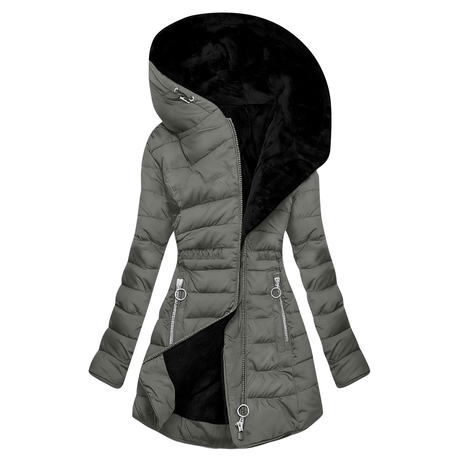 HAOLEI Abrigo Parka Invierno Mujer de Forro Polar Chaqueta Acolchado Termica de Cremallera Largo con Capucha Cálido Parka a Prueba de Viento Cazadora Invierno para Mujer Gruesa Gabardina Cortavientos