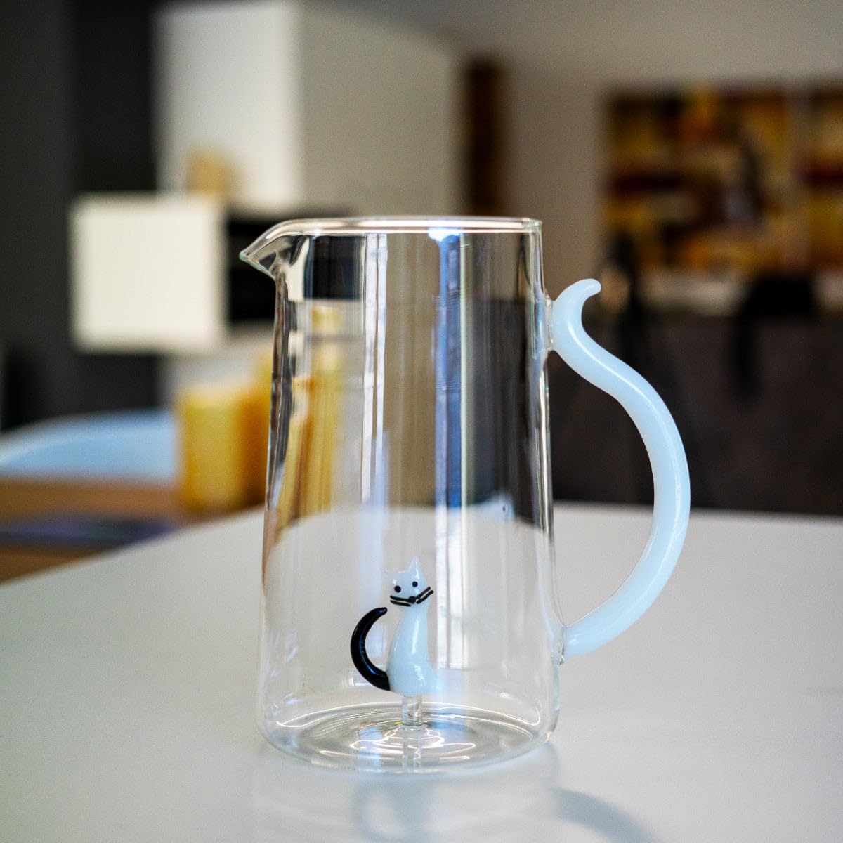 Wd Lifestyle - Caraffa in Vetro Borosilicato 1,5 Litri con Decorazione Interna (Gatto)