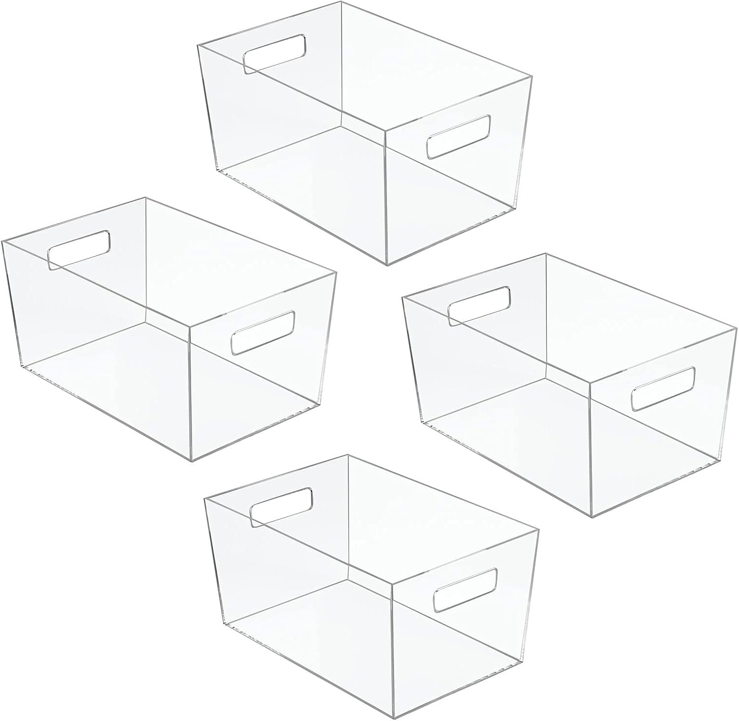 mDesign Plastic Storage Bin with Handles for Office, Desk, Book Shelf, Filing Cabinet - Organizer for Sticky Notes, Pens, Notepads, Pencils, Supplies - 4 Pack - Clear: Home & Kitchen