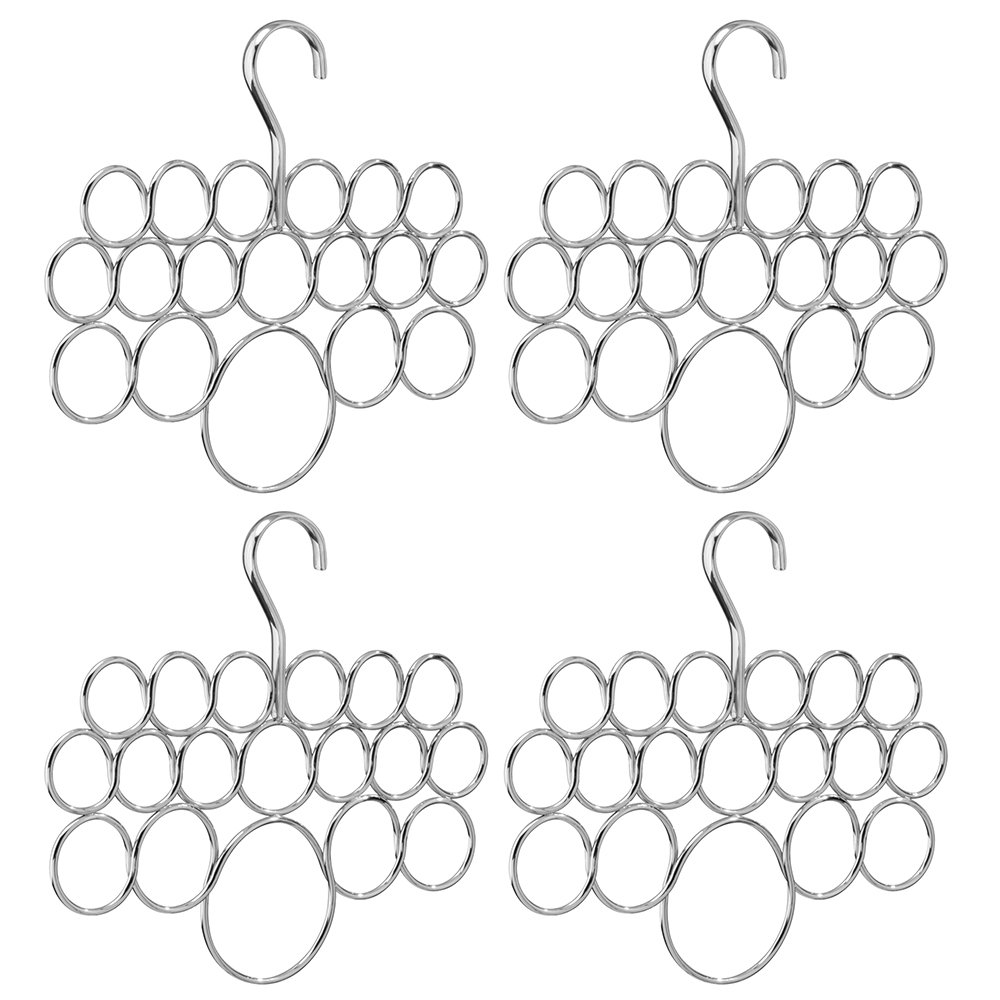 InterDesign Axis Scarf Hanger - Storage Organizer Rack for Scarves, Neck Ties, Belts, Shawls, Pashminas and Accessories - 18 Loops, Chrome, Set of 4