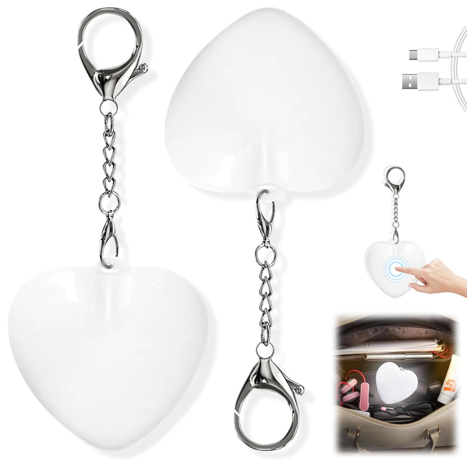 xinrongda 2Pcs Purse Glow Heart Light, Handbag Lights, Bag Light for Handbag, Automatic Sensor Touch Activated Purse Led Lamp, Rechargeable Led Automatic Glow Lights