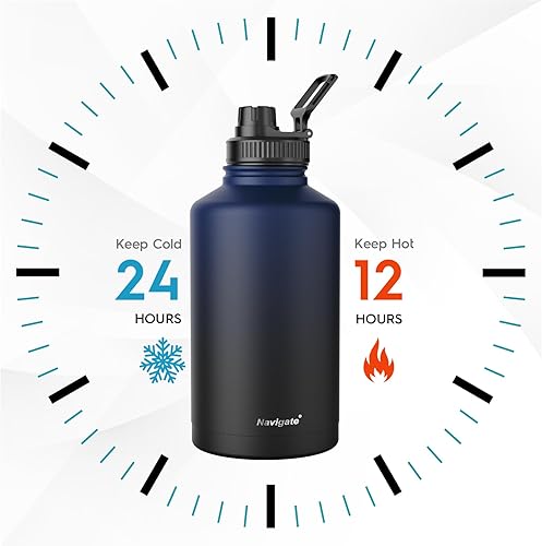 Miniatura 2 de Navigate Botella de agua aislada de acero inoxidable de 64 onzas, de doble pared, a prueba de fugas, mantiene el agua fría durante 24 horas y
