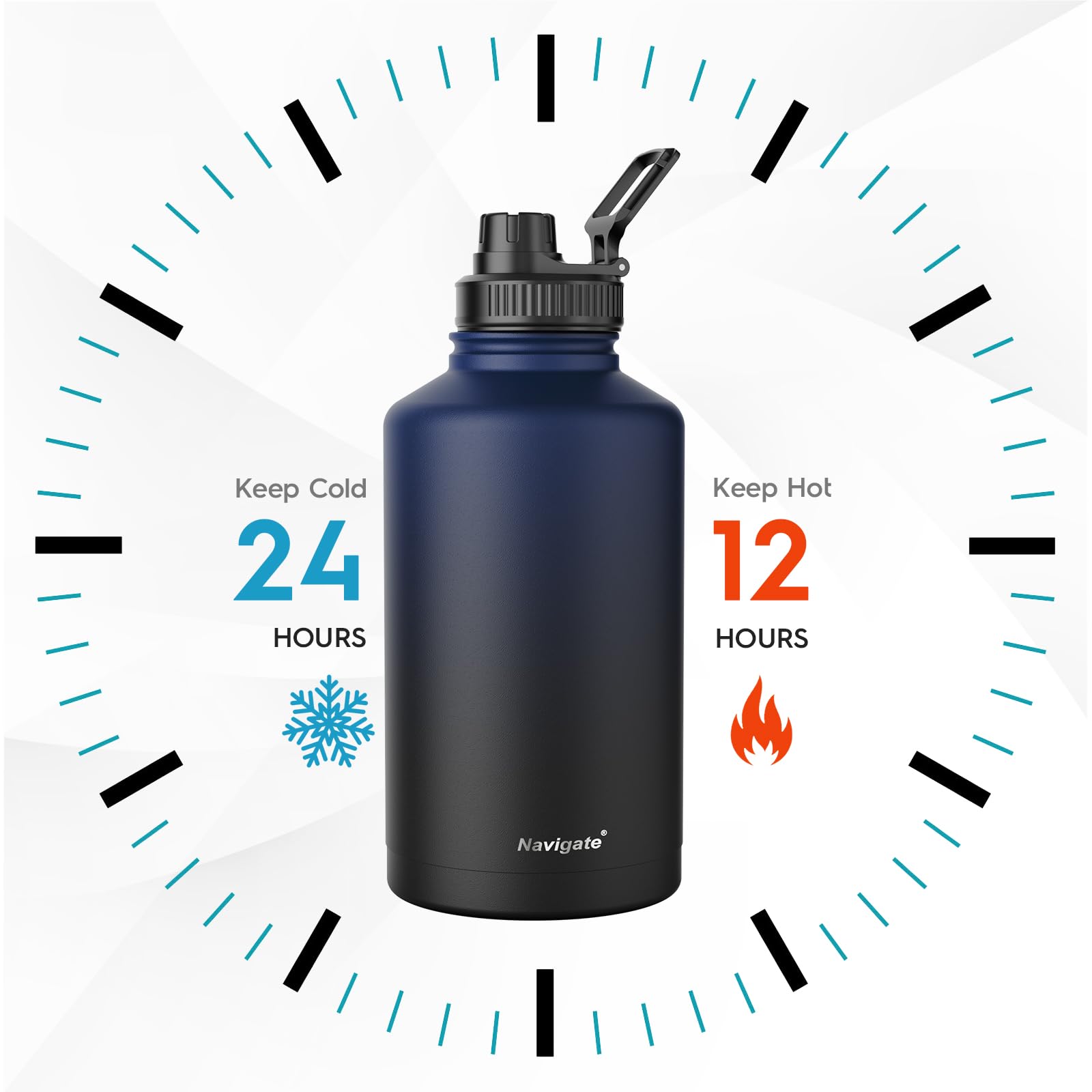 Navigate Isolierte Edelstahl-Wasserflasche, doppelwandig, auslaufsicher, hält 24 Stunden kalt für 12 Stunden heiß, breite Öffnung, Wasserkrug mit Ausguss und Griffdeckel, 1,8 l, Blau bis Schwarz