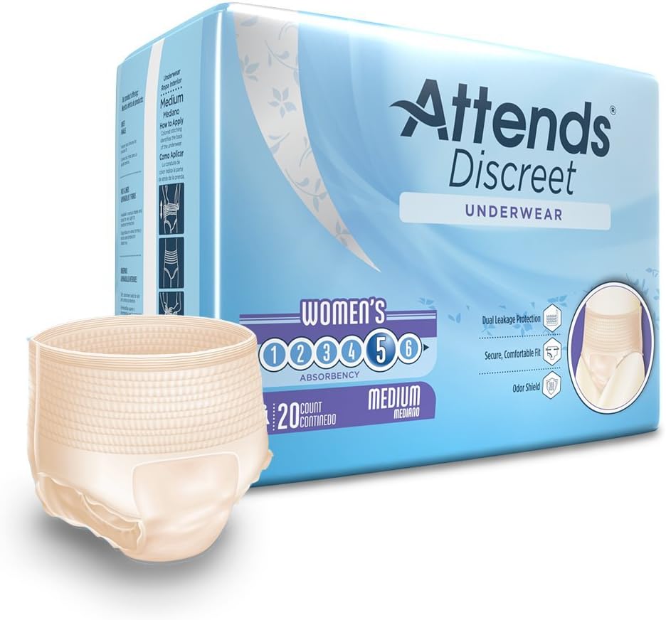 Attends Discreet Incontinence Care Women's Protective Underwear with Dual Leakage Protection, Medium, 80Count : Health & Household