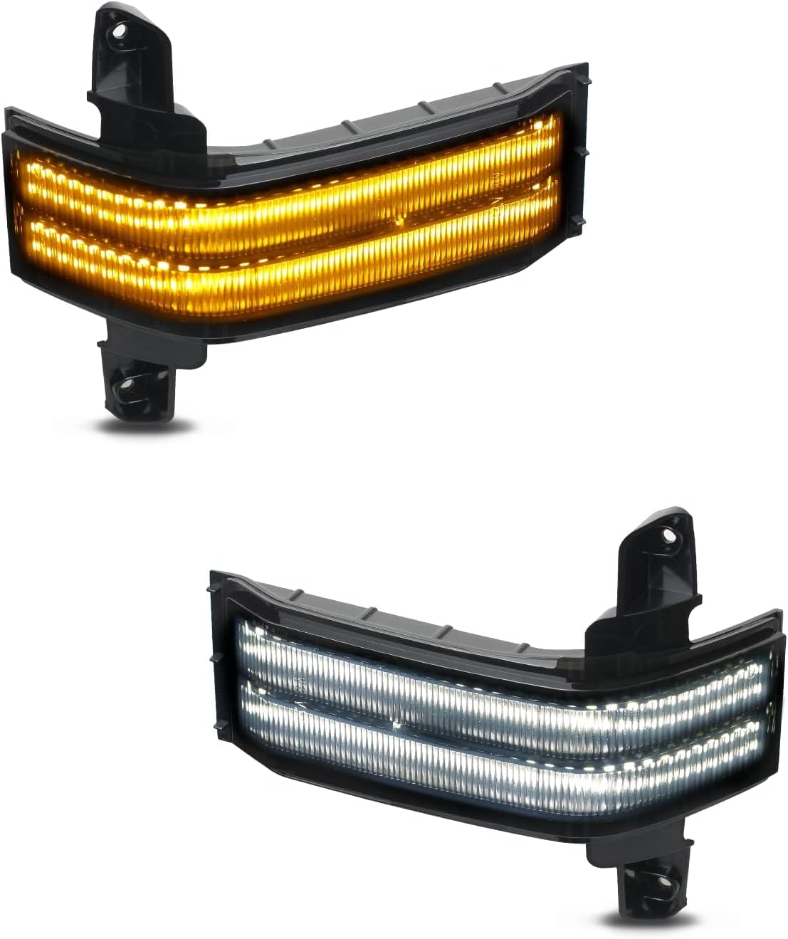 HERCOO LED Sequential Switchback Side Mirror Turn Signals - White & Dynamic Amber Smoke Lens for Chevy Silverado & GMC Sierra 1500/2500/3500 HD 2016-2019