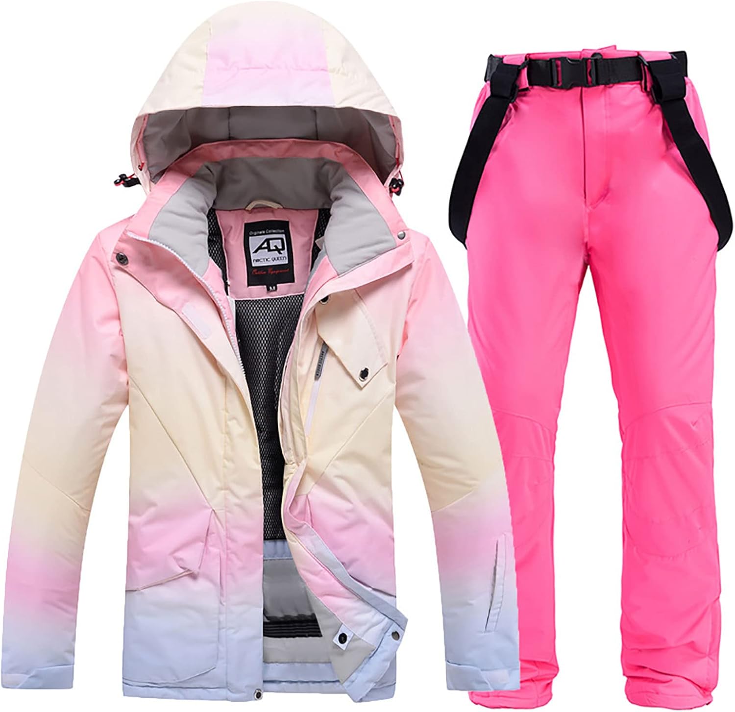 Women's Ski Suit Gradient Pink Snowboard Jacket & Pants Outdoor Winter Sports Waterproof Fashion Snowsuit