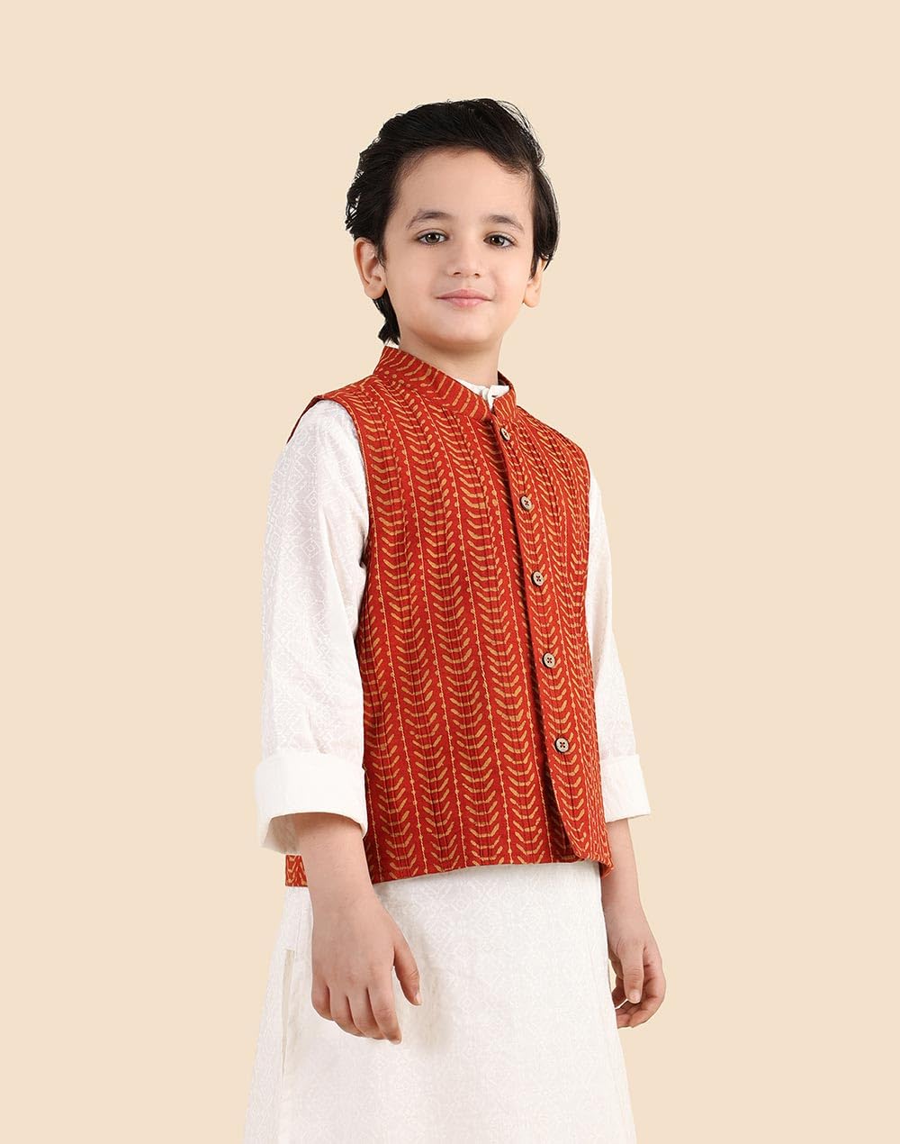 Fabindia Giacca Dabu in Cotone Maroon Stampato