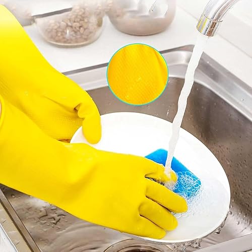 Miniatura 6 de 3 pares de guantes de goma para limpieza, impermeables, antideslizantes, reutilizables, para el hogar, el baño, la cocina