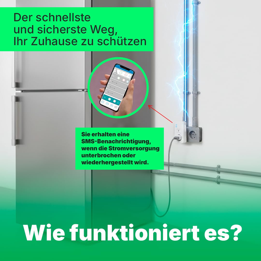 Intelligente Steckdose ohne Internet/WLAN | Benötigt GSM/4G-SIM-Karte | Mit Temperatursensor und Fernsteuerung per SMS, Anruf oder APP | Sofortige Benachrichtigung bei Stromausfall